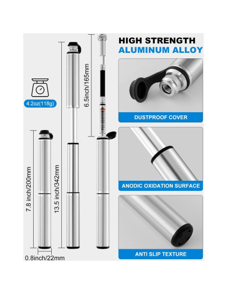 Bomba de Bicicleta Mini JULAI con Manómetro 160 PSI