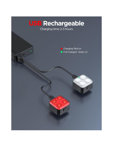 Juego de luces recargables para bicicleta Akale, 2 piezas, IPX4