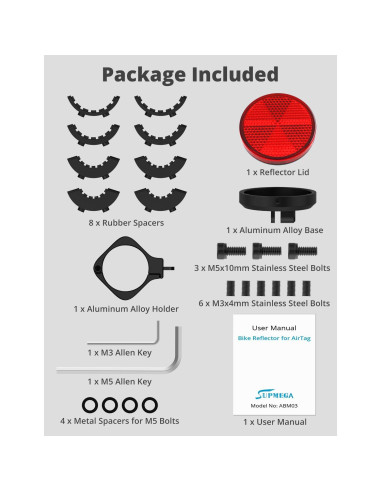 Soporte para AirTag SUPMEGA con reflector para bicicleta - Impermeable