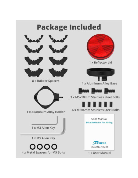 Soporte para AirTag SUPMEGA con reflector para bicicleta - Impermeable