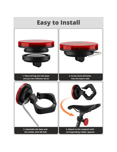 Soporte para AirTag SUPMEGA con reflector para bicicleta - Impermeable