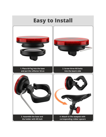 Soporte para AirTag SUPMEGA con reflector para bicicleta - Impermeable