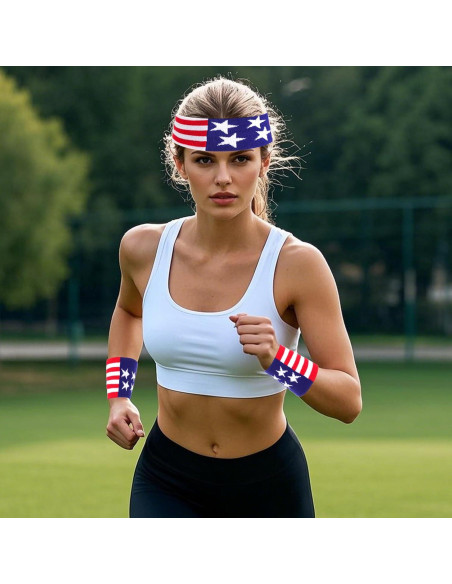 Conjunto Diadema y Muñequera Bandera Americana Unisex