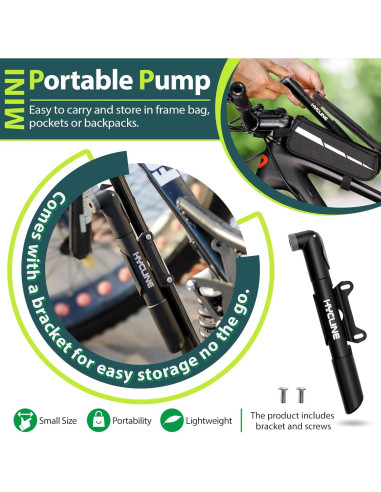 Bomba de Bicicleta Mini Hycline 120 PSI Válvula Dual Portátil