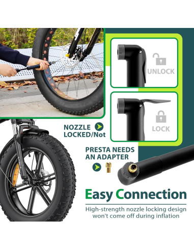 Bomba de Bicicleta Mini Hycline 120 PSI Válvula Dual Portátil