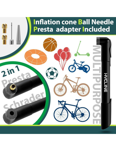 Bomba de Bicicleta Mini Hycline 120 PSI Válvula Dual Portátil
