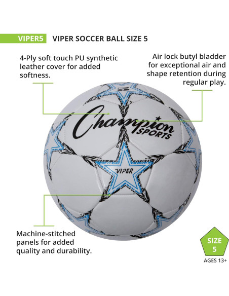 Balón de Fútbol Viper Champion Sports Tamaño 5 - TPU Suave