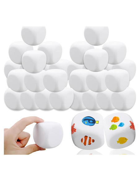 30 Dados de Espuma EVA Blanca 5 cm para Manualidades y Juegos