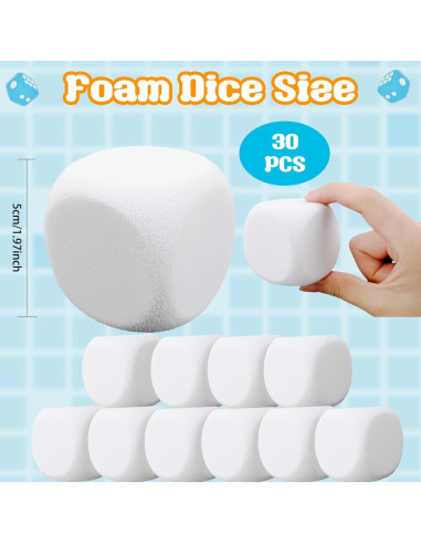 30 Dados de Espuma EVA Blanca 5 cm para Manualidades y Juegos