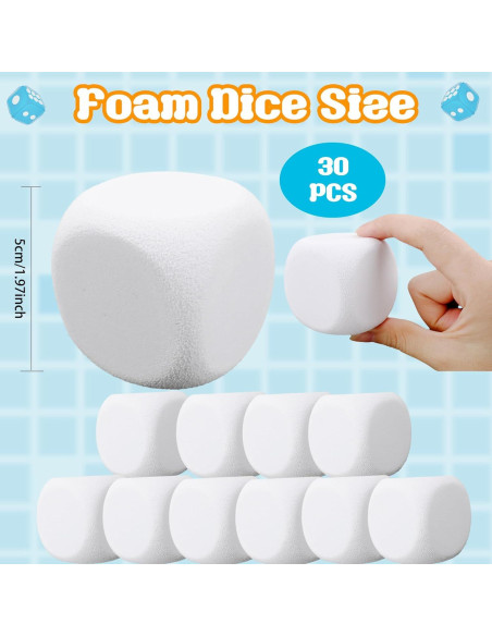 30 Dados de Espuma EVA Blanca 5 cm para Manualidades y Juegos