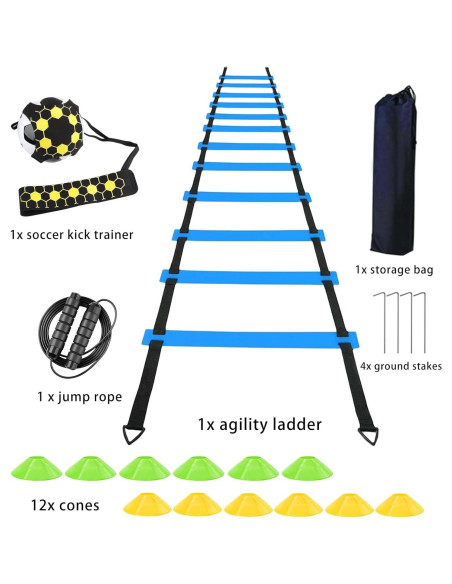 Escalera de Agilidad AOPUETRX 6m con 12 Conos y Cuerda