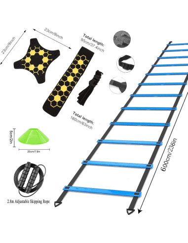 Escalera de Agilidad AOPUETRX 6m con 12 Conos y Cuerda