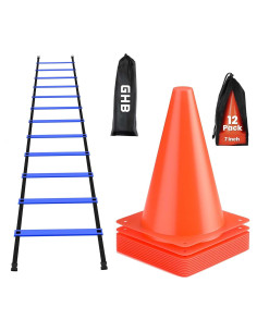 Escalera de Agilidad GHB 6 Metros 12 Peldaños + 12 Conos de Fútbol
