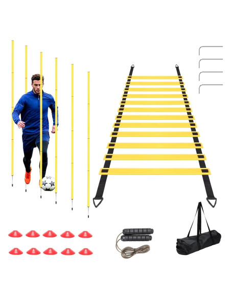 Conjunto de Entrenamiento de Agilidad ZEMBSOYA - 12 Postes, Escalera, Conos y Cuerda