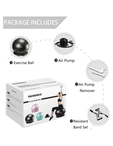 Silla de Pelota de Ejercicio NEUMEE 65 cm con Bandas de Resistencia