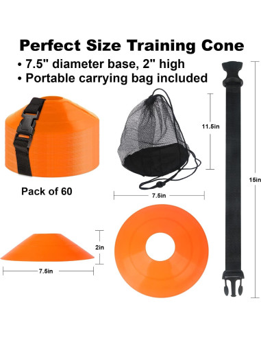 60 Conos de Entrenamiento DUNCHATY Naranja para Fútbol y Baloncesto