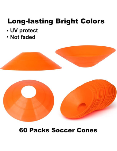 60 Conos de Entrenamiento DUNCHATY Naranja para Fútbol y Baloncesto
