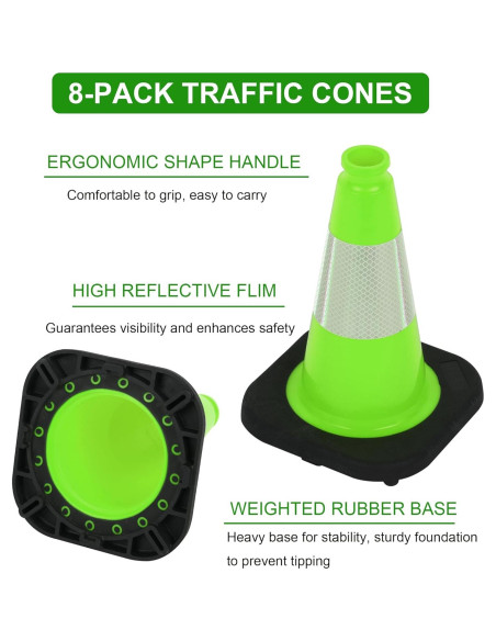 Conos de Seguridad de Tráfico Verdes 30.5cm OrangeStar - Paquete de 8 Conos de Seguridad de Tráfico Verdes 30.5cm OrangeStar - Paquete de 8