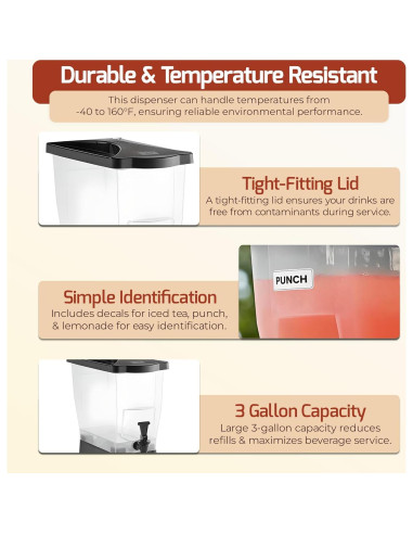 Dispensador de Bebidas OCS Parts 11.36L Negro con Etiquetas