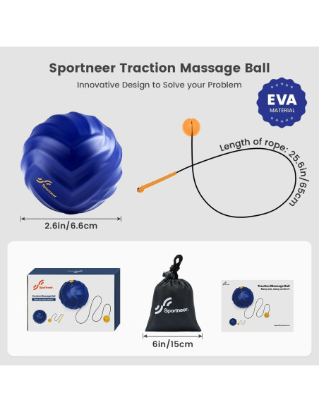Bola de Masaje Sportneer Azul con Cuerda Desmontable 6.1cm