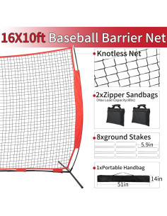 Red de Parada Deportiva Wiseek 4.88x3.05m para Béisbol y Lacrosse 2