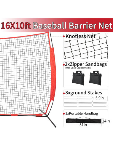 Red de Parada Deportiva Wiseek 4.88x3.05m para Béisbol y Lacrosse