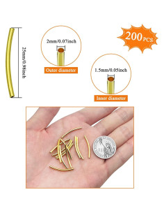 200 Espaciadores de Tubo de Fideos Oro 25mm Latón para Joyería 2