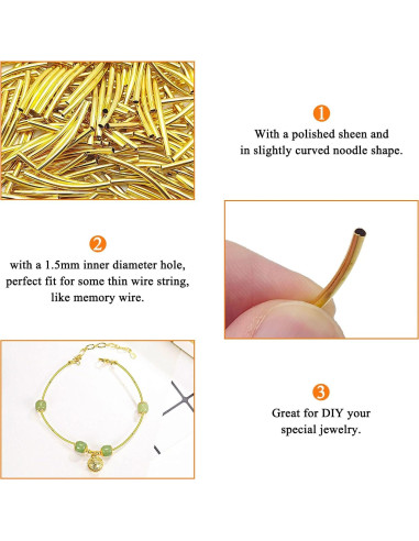 200 Espaciadores de Tubo de Fideos Oro 25mm Latón para Joyería