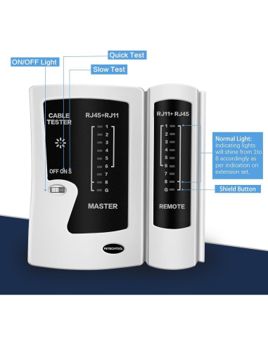 Probador de Cable Ethernet RJ45 RJ11 PETECHTOOL Cat5 Cat6 Cat7