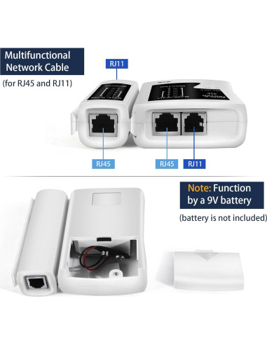 Probador de Cable Ethernet RJ45 RJ11 PETECHTOOL Cat5 Cat6 Cat7