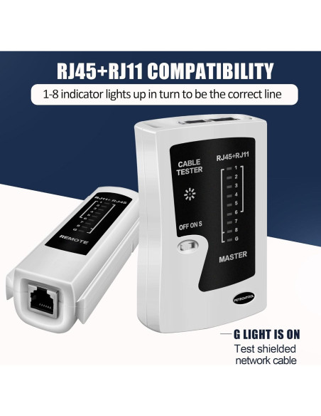 Probador de Cable Ethernet RJ45 RJ11 PETECHTOOL Cat5 Cat6 Cat7