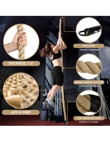 Cuerda de Escalada Yes4All 3.05m Yute para Fitness y Entrenamiento