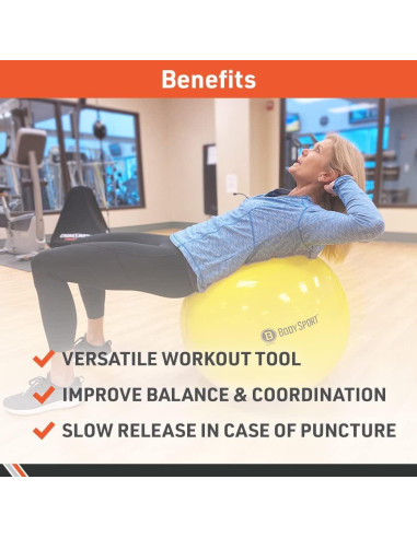 Bola de Ejercicio Body Sport 65 cm Amarillo con Bomba