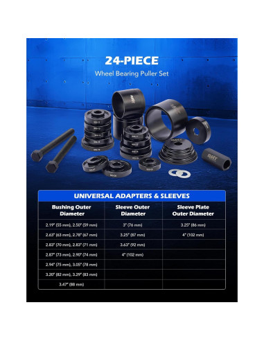 Kit de Prensa de Rodamiento de Rueda Orion Motor Tech 24 Pzas