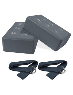 Juego de 2 Bloques de Yoga IBEQUEM + 2 Correas Ajustables