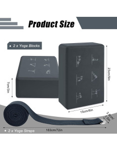Juego de 2 Bloques de Yoga IBEQUEM + 2 Correas Ajustables 2