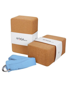 Bloques de Yoga de Corcho JBM - 2 Piezas con Correa 2.44m