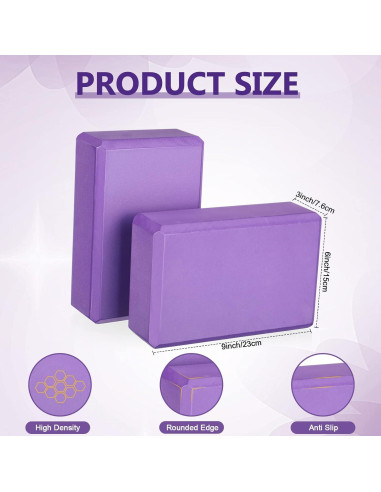 20 Bloques de Yoga EVA Antideslizantes Sotiff Púrpura 23x15x7.6cm