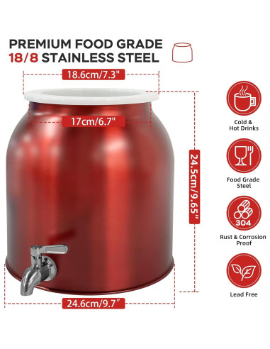 Dispensador de Agua RIMOO 9.5x9.5x24.5cm Acero Inoxidable