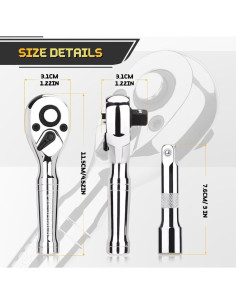 Juego de Llaves de Carraca Cortas Tiosamd 3/8" 72 Dientes 2