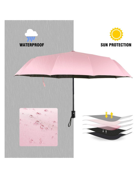 Paraguas de Viaje Shinok Compacto Plegable Rosa 27.94 cm