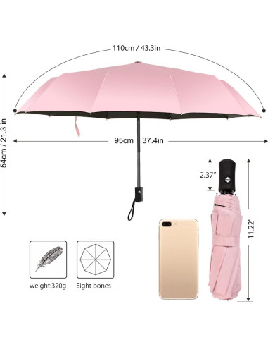 Paraguas de Viaje Shinok Compacto Plegable Rosa 27.94 cm