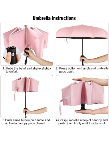 Paraguas de Viaje Shinok Compacto Plegable Rosa 27.94 cm
