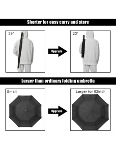 Paraguas de Golf Plegable G4Free 62" Automático Impermeable Negro 2