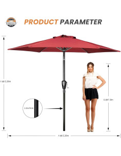 Sombrilla de Patio 2.3 m Sunhola Gear Rojo Impermeable UV 2