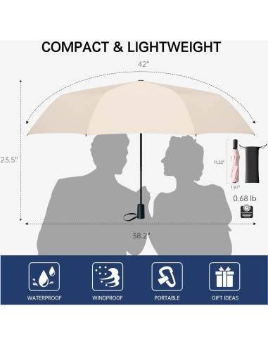 Paraguas Mini Plegable Trenovo Beige UV Impermeable 17.5cm