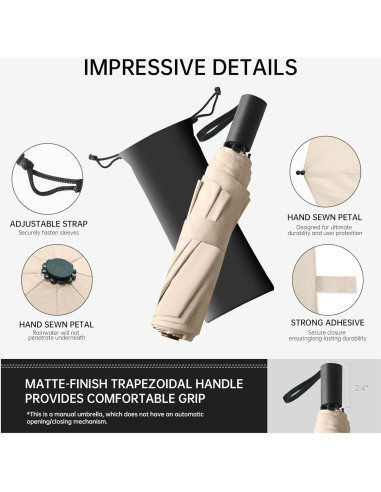 Paraguas Mini Plegable Trenovo Beige UV Impermeable 17.5cm