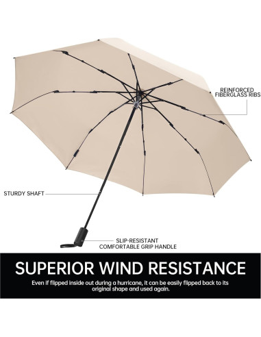 Paraguas Mini Plegable Trenovo Beige UV Impermeable 17.5cm