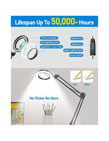 Lupa iluminada TANYO 10x con Luz LED y Brazo Flexible