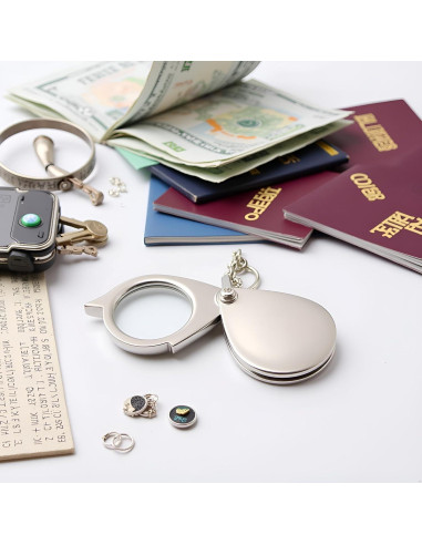 Lupa de bolsillo 15X PurYupearl de metal plegable con llavero